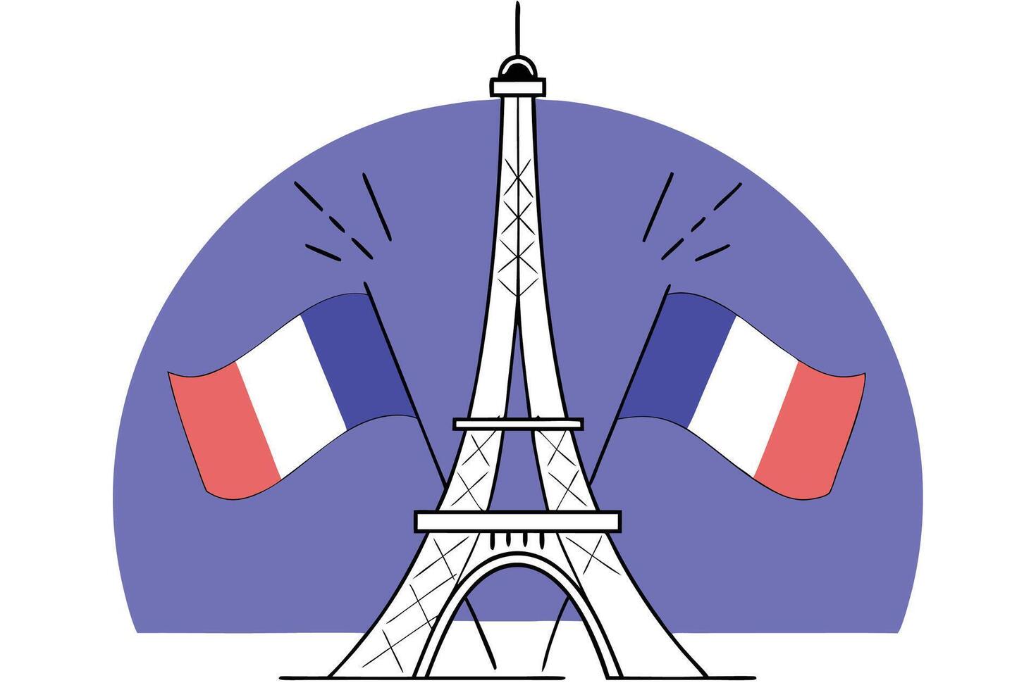 A stunning tribute to Bastille Day featuring the Eiffel Tower amidst a sky painted in the traditional colors of the French flag representing unity and strength vector