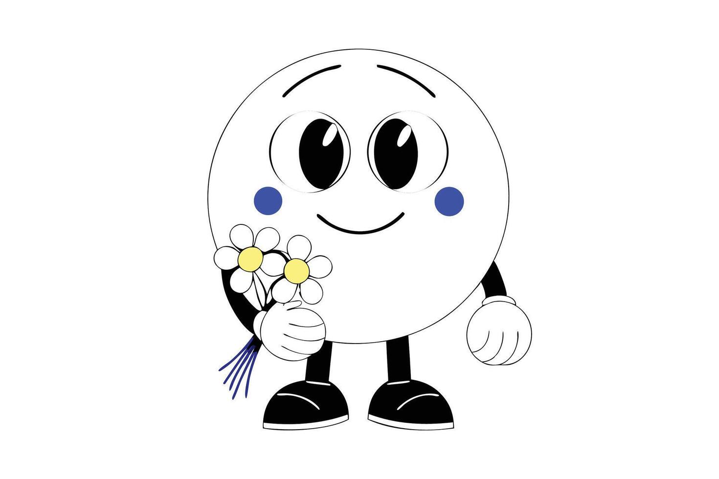 Adorable smiley face character holding colorful flowers in a cute and cheerful design bringing joy and positivity to any creative or digital artwork vector