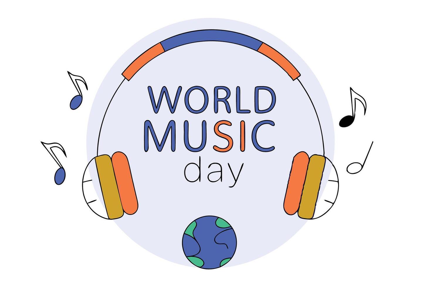 headphones emitting musical notes in circular flow symbolizing rhythm and unity for world music day vector