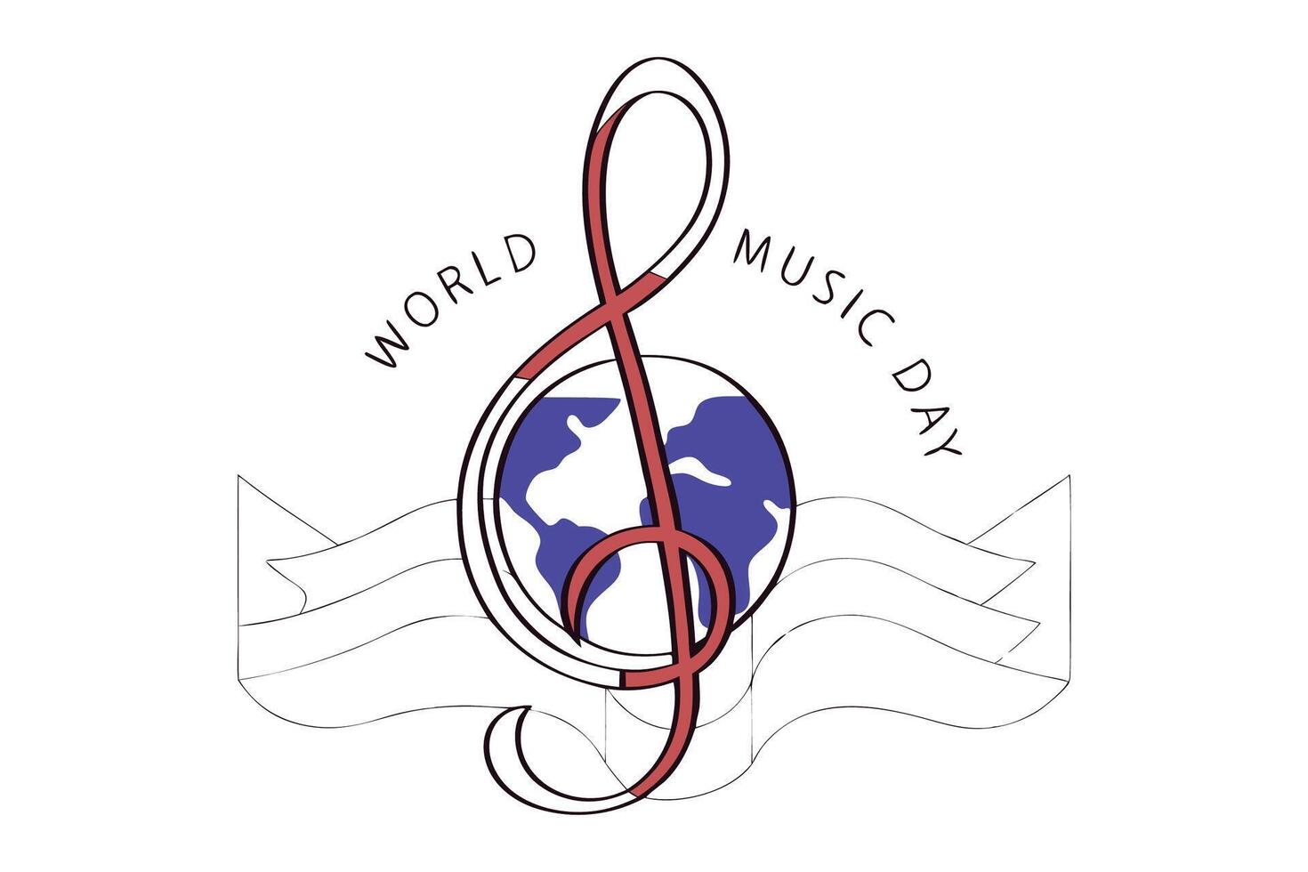 Celebrate World Music Day with a Minimalistic Treble Clef and Globe Design Emphasizing the Universal Reach and Influence of Music Across Continents vector