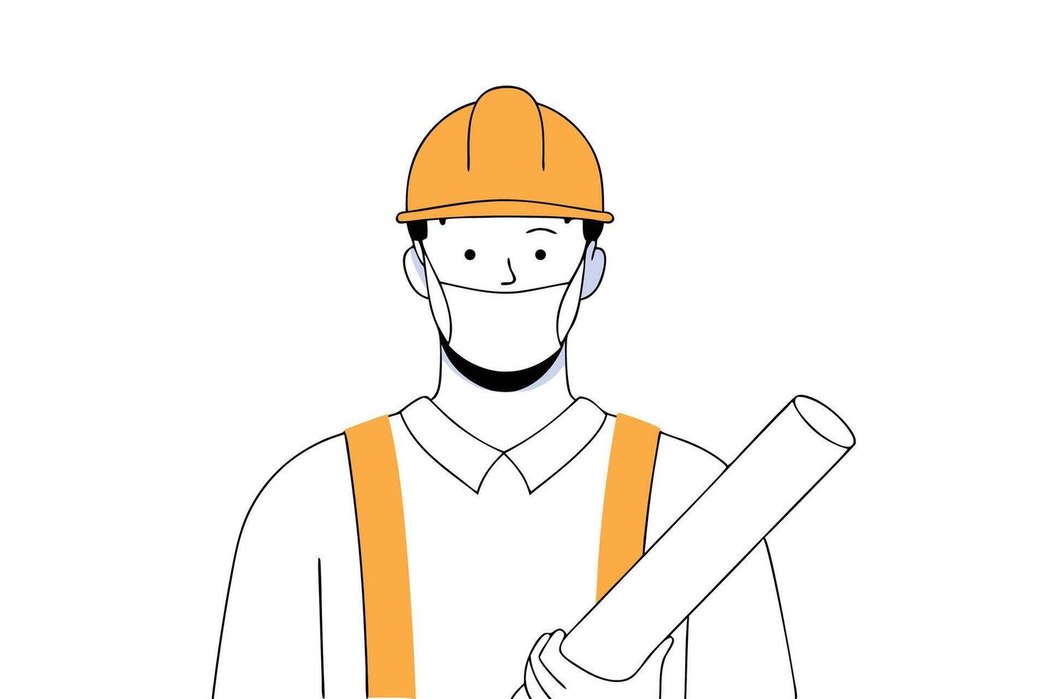 Young man character depicted as an engineer with a construction worker uniform and helmet vector