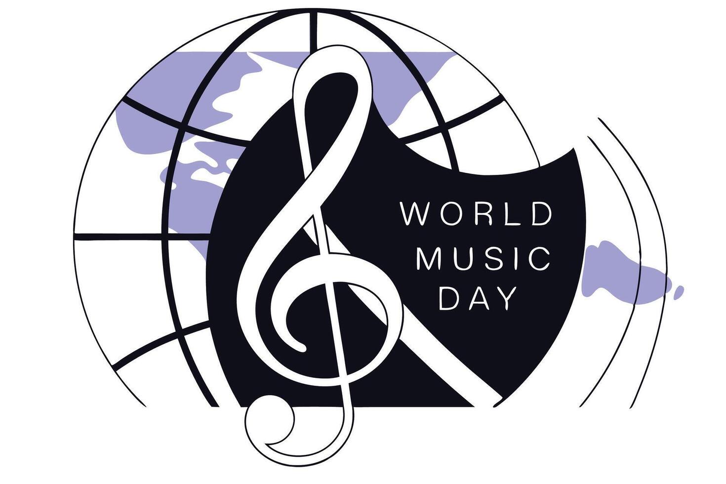 Minimalist Design for World Music Day Featuring a Treble Clef and Globe Map that Highlights the Global Impact and Cultural Significance of Music vector