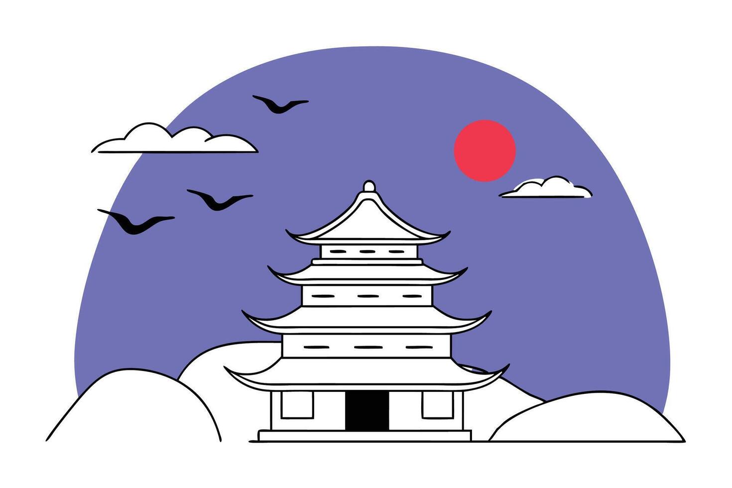 Beautiful stylized depiction of traditional japanese architecture with temple aesthetics emphasizing peaceful design and harmonious cultural themes for decor vector