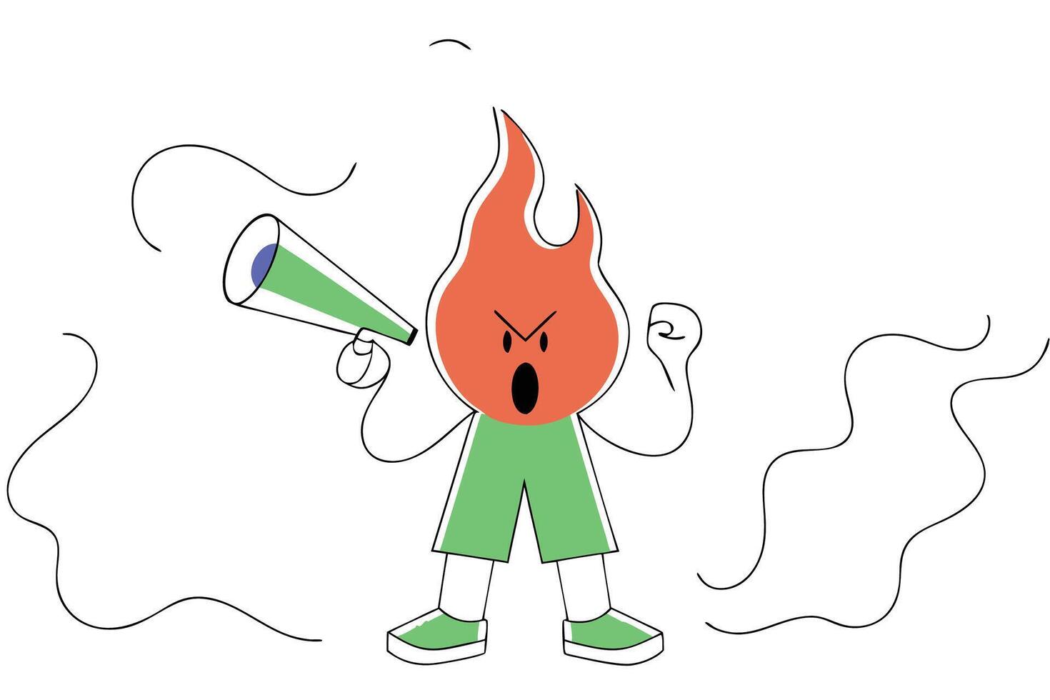 Orange flame cartoon character displaying a strong angry emotion in a lively artistic design vector