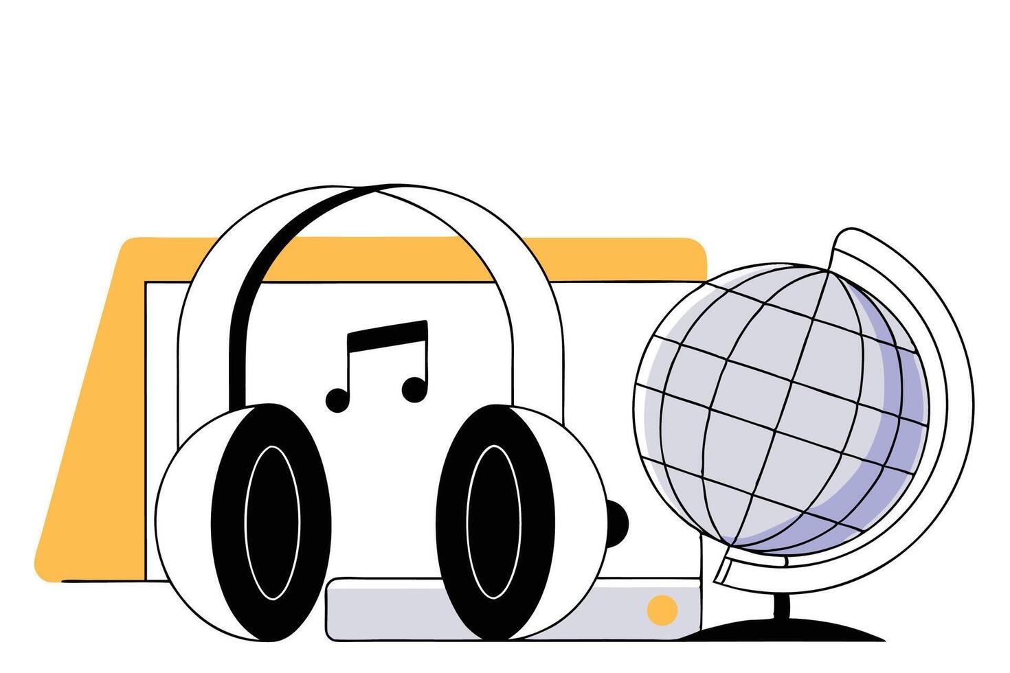 World Music Day Tribute Featuring Headphones Combined with Music Notes and a Globe Symbolizing Global Unity and the Power of Music to Connect All Cultures vector