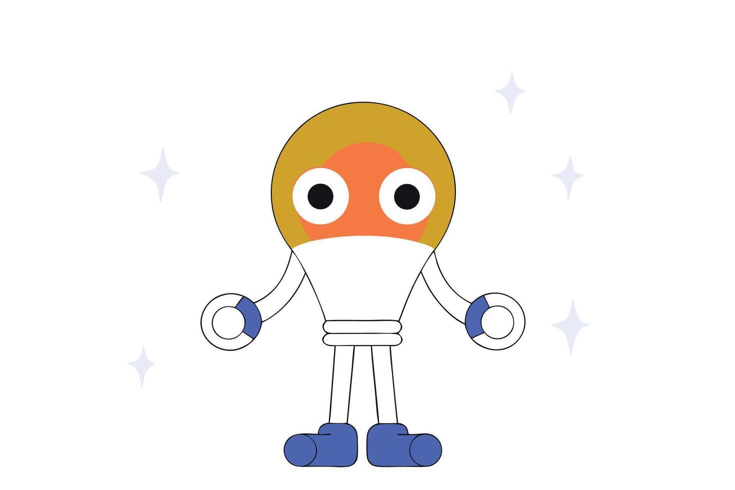 Endearing lightbulb character drawn in cartoon style with large eyes conveying brightness and creativity vector