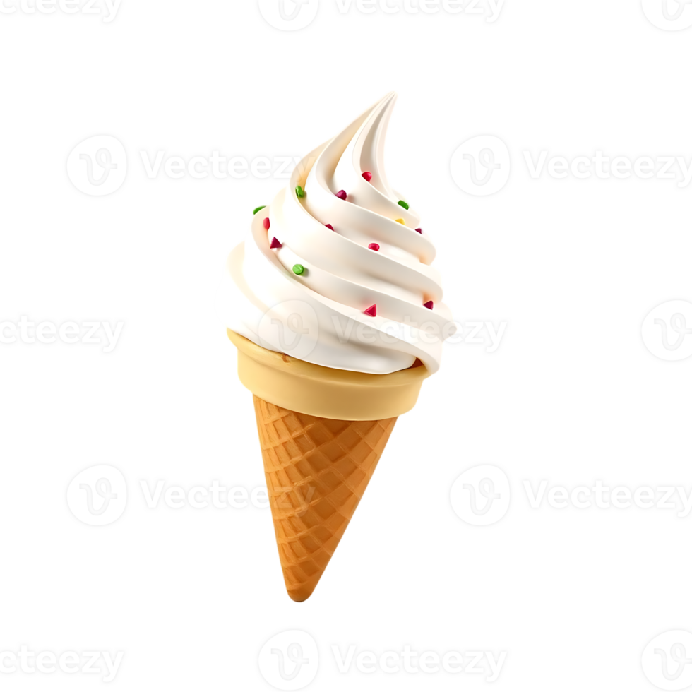 Delicious vanilla ice cream cone with sprinkles on a transparent background png