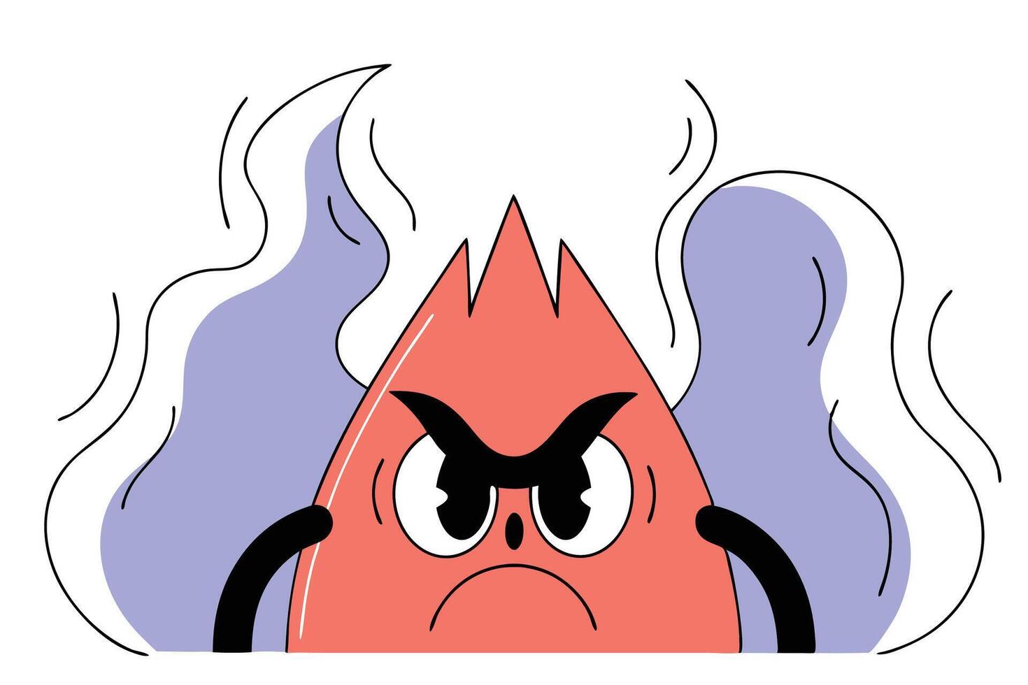 Animated orange flame character featuring a bold angry expression with bright flame colors vector
