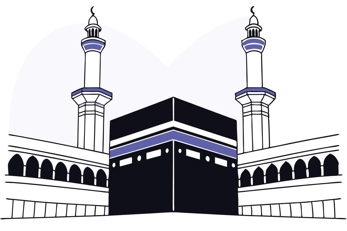 Beautifully composed illustration of the holy Kaaba with majestic minarets symbolizing peace and faith created for high-quality Islamic visual narratives vector