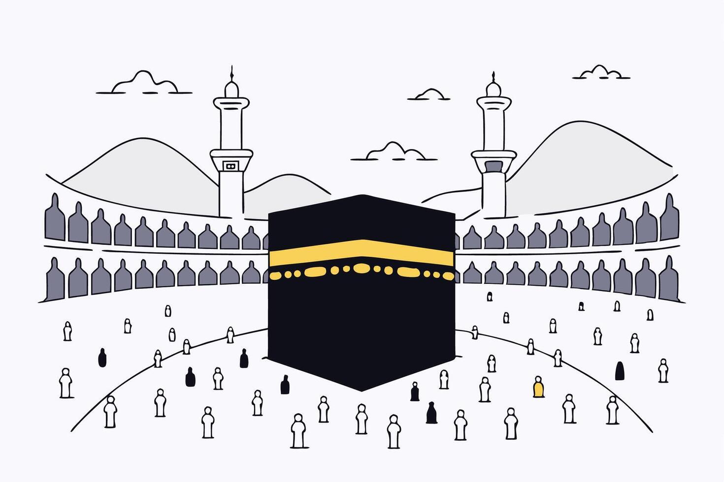 High Quality Digital Painting Illustrations of Hajj Capturing Spiritual Journey and Sacred Moments with Artistic Precision and Cultural Depth vector