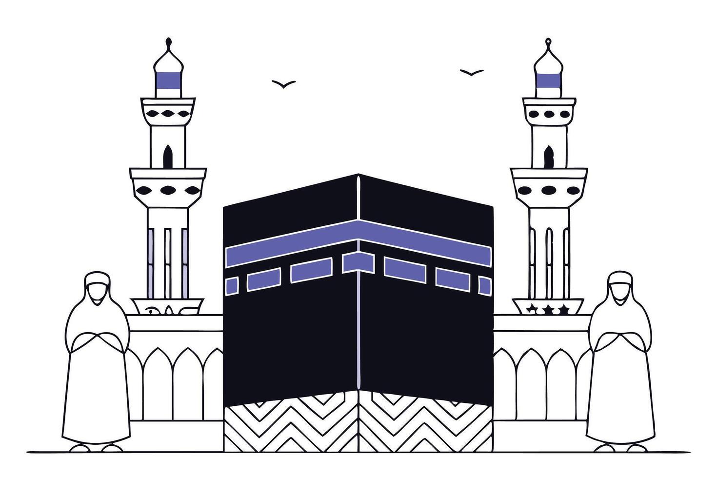 Explore the architectural magnificence of the black Kaaba set against a serene backdrop highlighting traditional Islamic temple design and holy ambiance vector