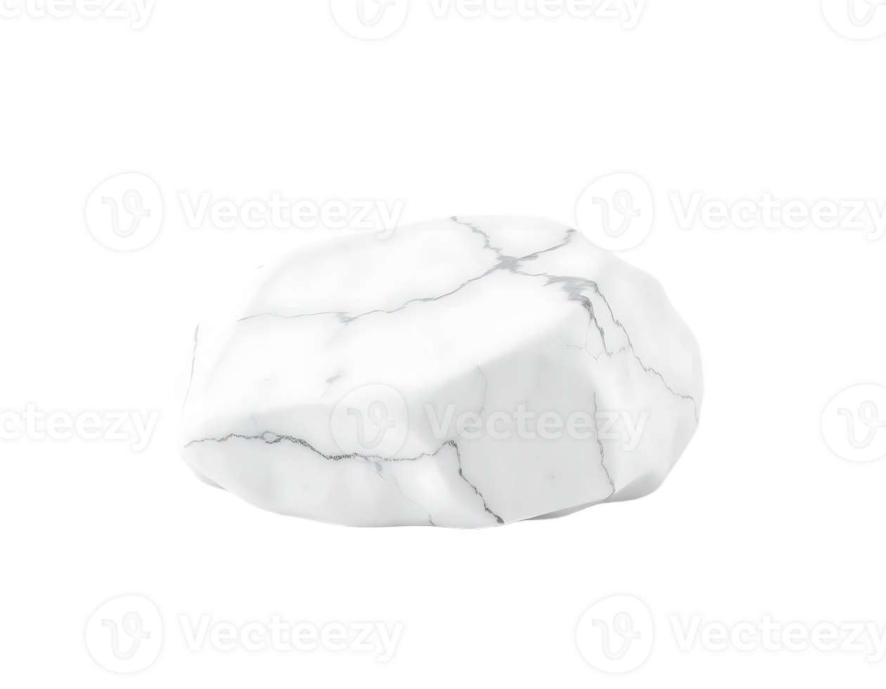 Close-up of a white marble rock with gray veins, isolated on a transparent background. png