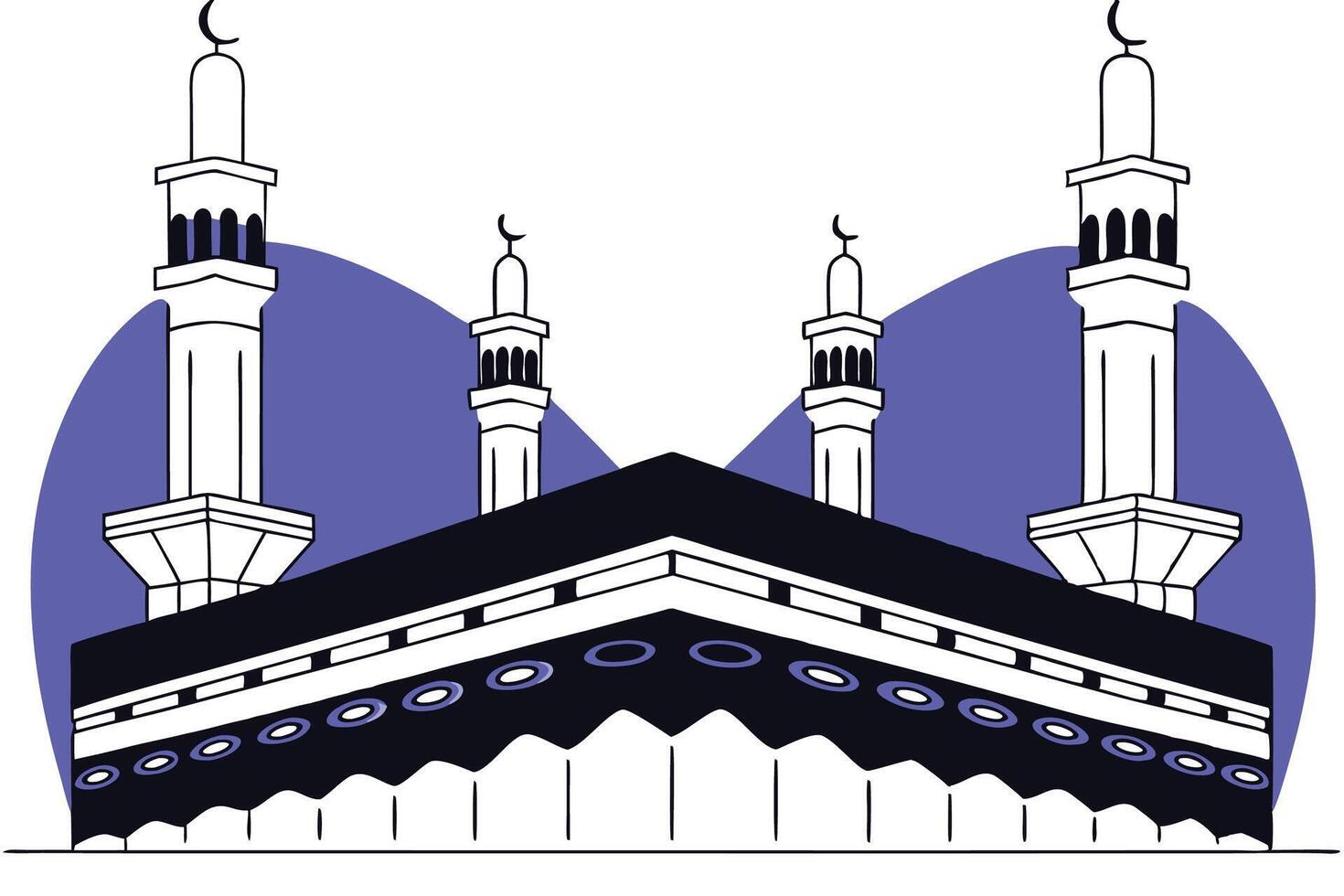 Artistic and detailed representation of the Kaaba with surrounding Islamic architecture rendered to convey reverence and peaceful harmony in visual form vector