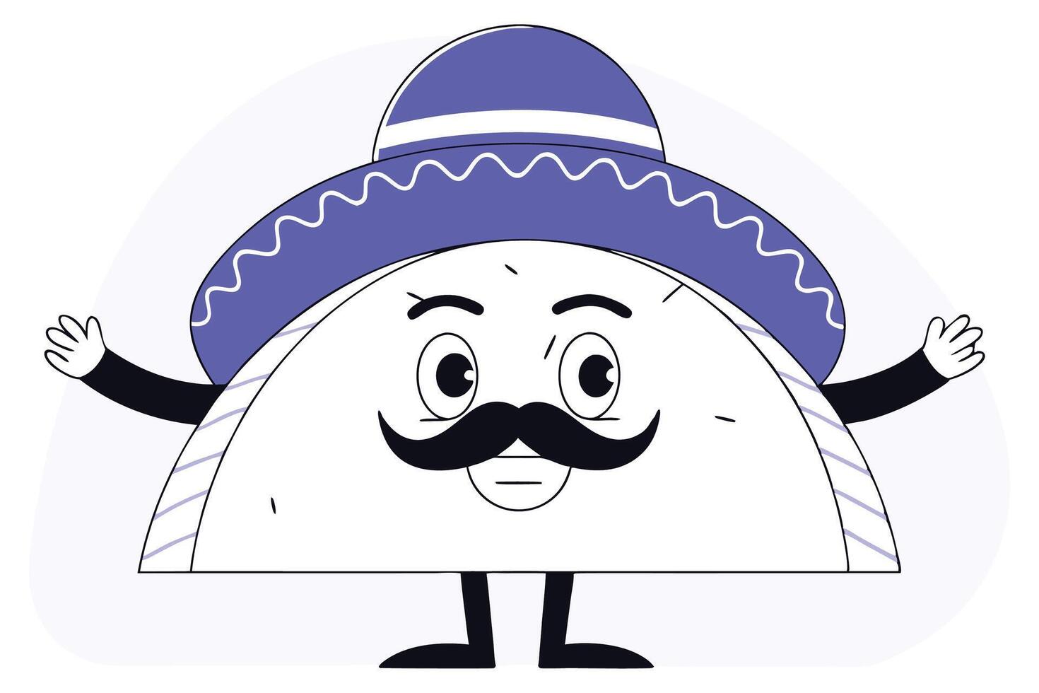 Cartoon style Mexican food taco character wearing festive attire conveying fun and cultural vibrancy vector