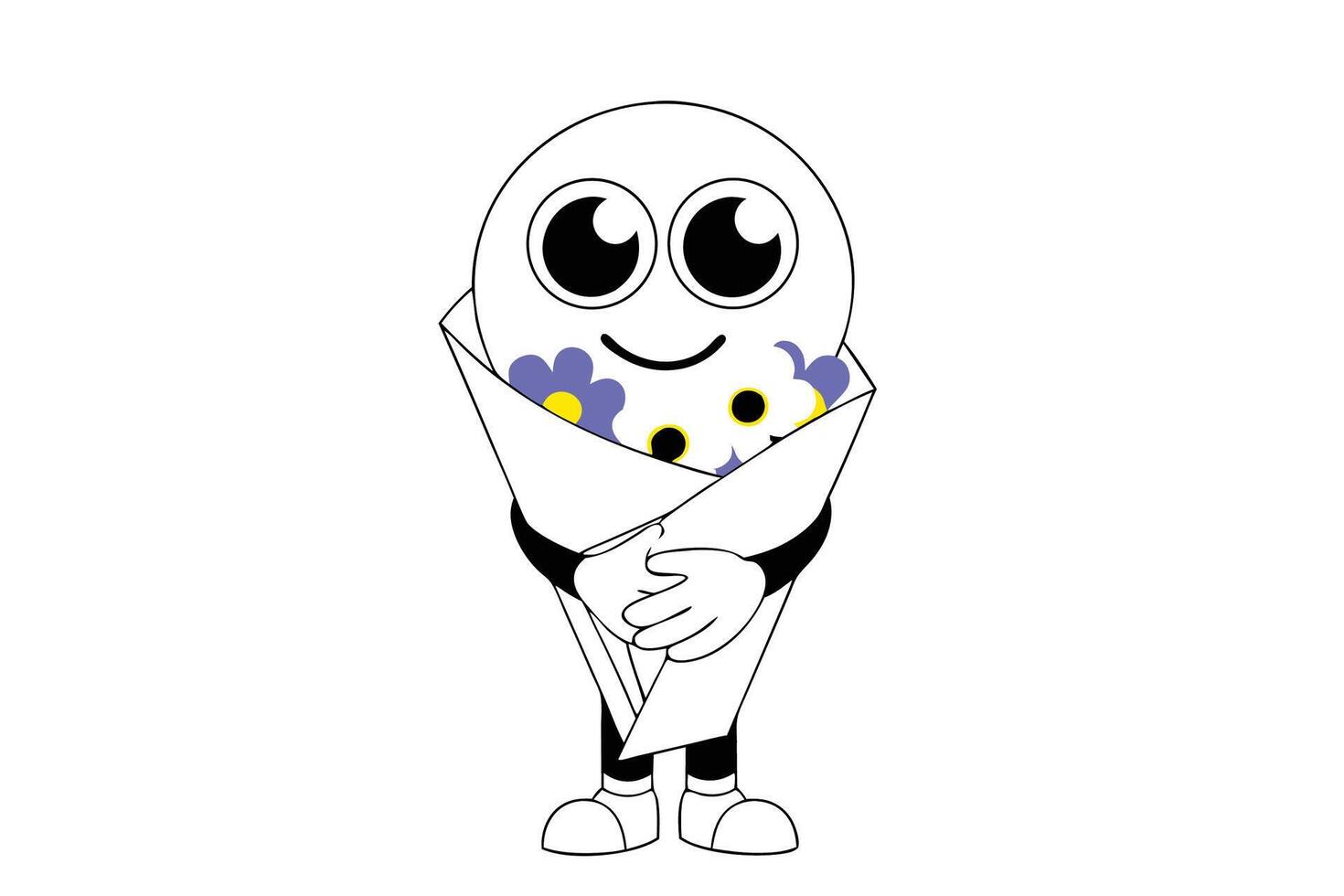Joyful smiley face character with flowers, rendered in a cute and colorful cartoon style that adds charm and playfulness to any digital design vector