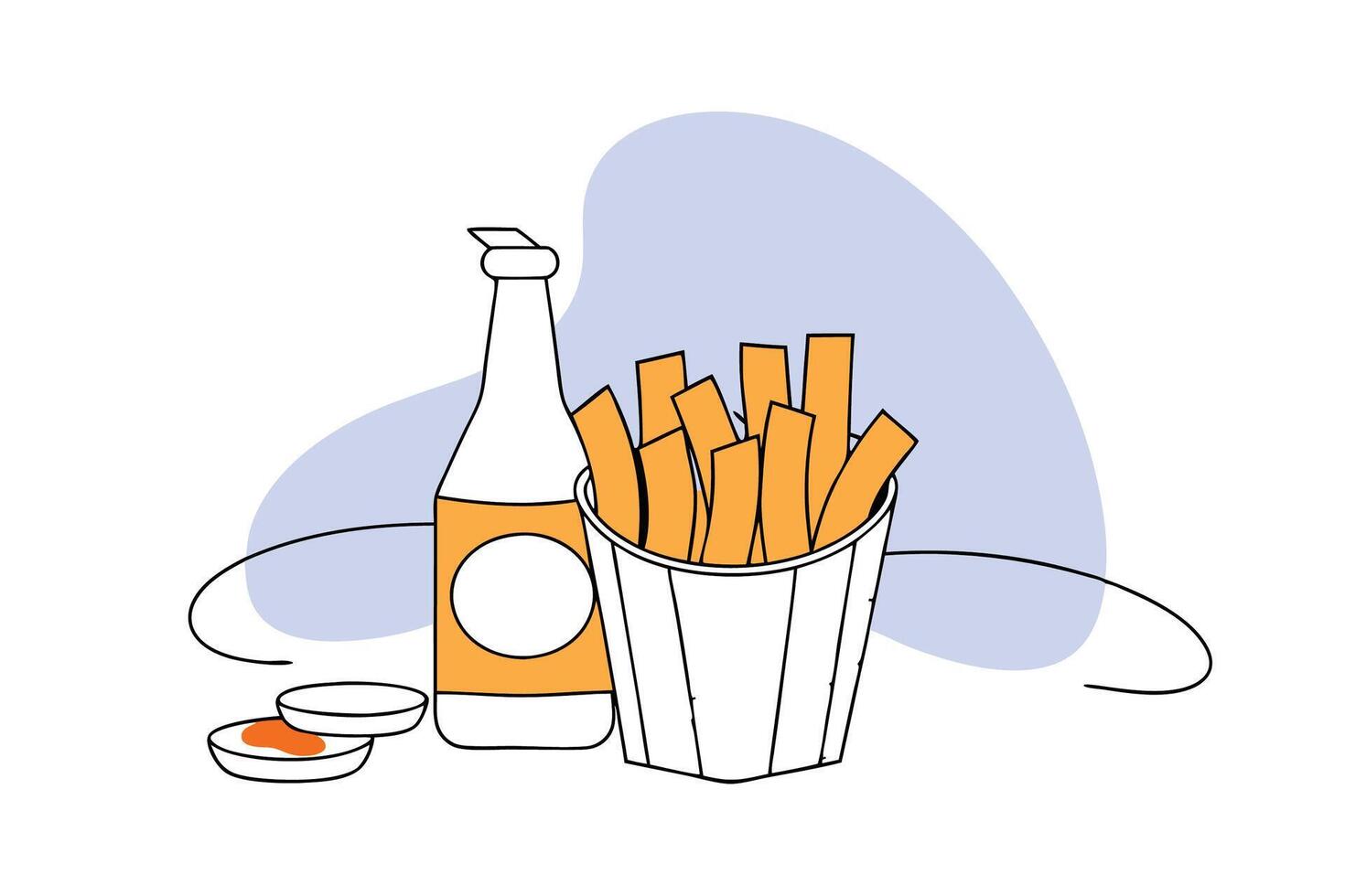 Basket of crispy French fries served with ketchup on the side great for fast food menu designs snack bar promotions or casual dining themed marketing materials vector
