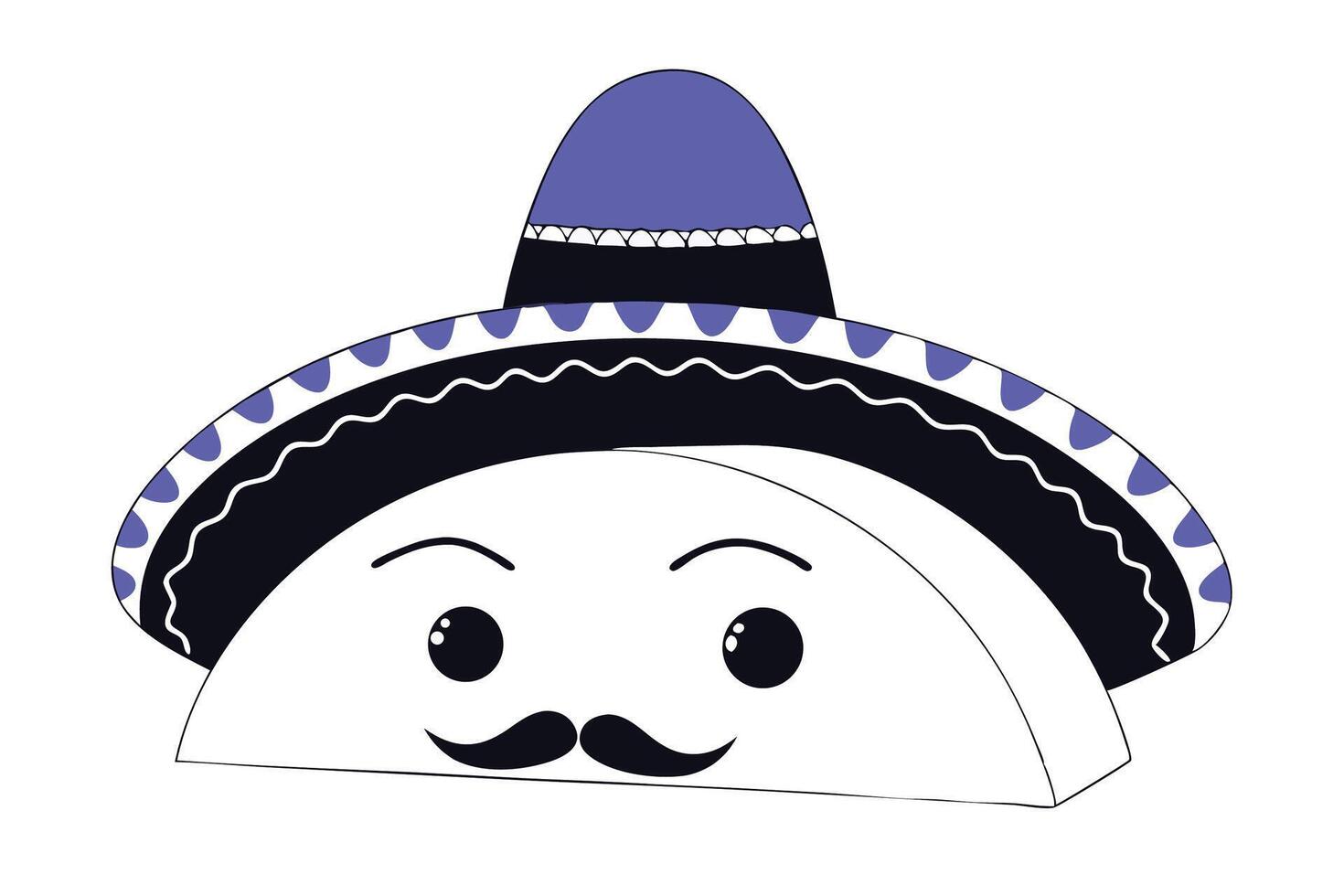 Detailed illustration of Mexican taco character featuring a colorful sombrero and lively cultural design vector