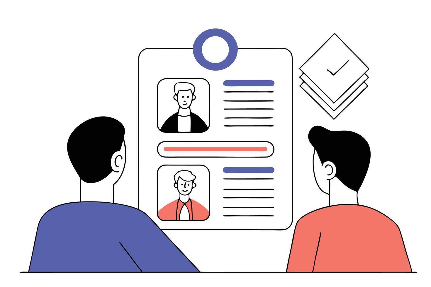 Hiring set showing characters using artificial intelligence tools in a collaborative environment to emphasize modern recruitment and workplace technology trends vector