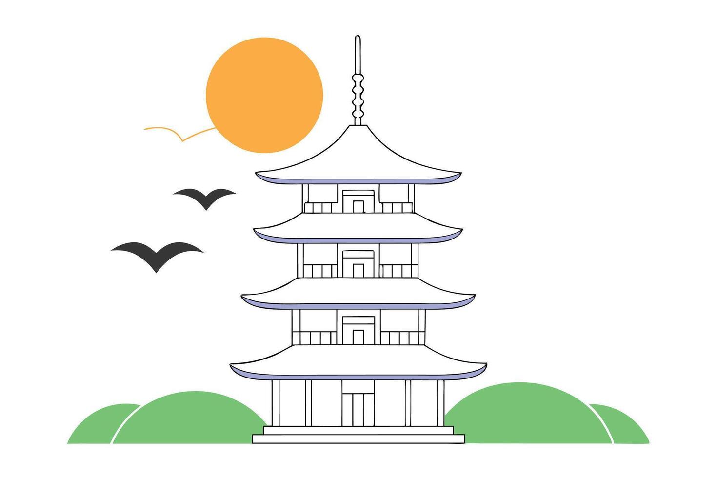 Stylized digital illustration of traditional japanese architecture featuring elegant temple structures with a peaceful cultural atmosphere and artistic flair vector