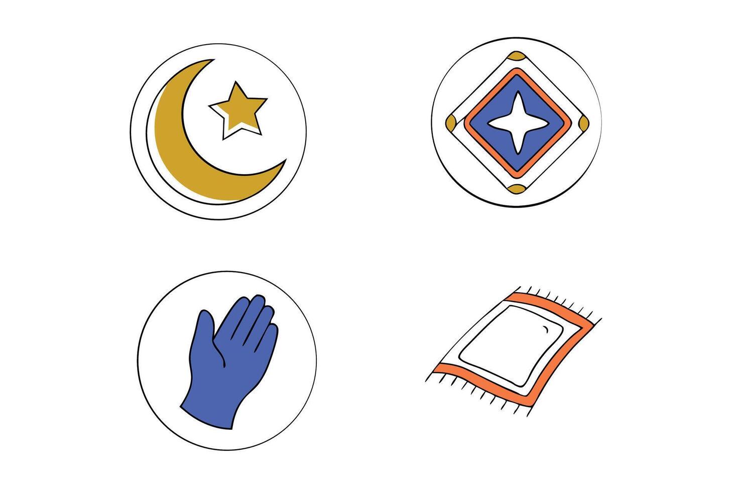 Stylish Islamic icon collection for Ramadan featuring iconic religious motifs and artistic elements ideal for spiritual and cultural projects. vector