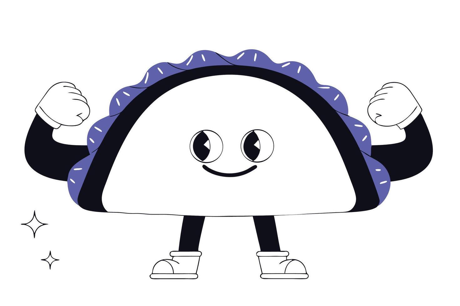 Fun and cheerful taco cartoon character with googly eyes and a wide smile designed for vibrant food graphics children friendly visuals and fun menus vector