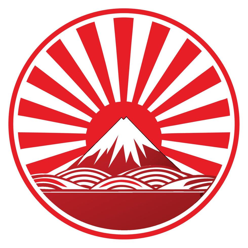Round Sun Ray Abstract Featuring Mountain Silhouette in Red Color Two vector