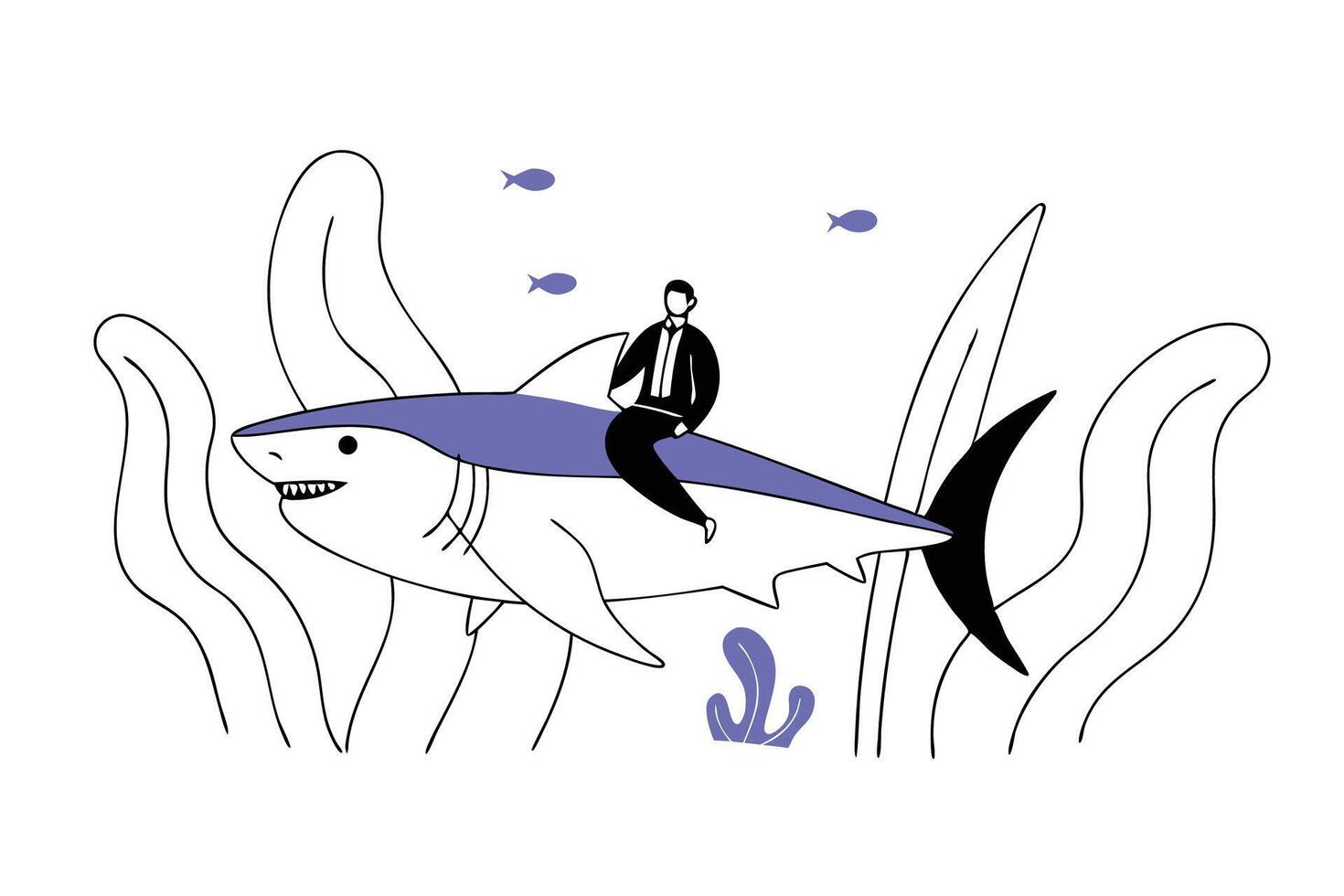 Imaginative surreal scene of a business man on a giant shark with vibrant colors ideal for creative visual storytelling and unique branding illustration vector
