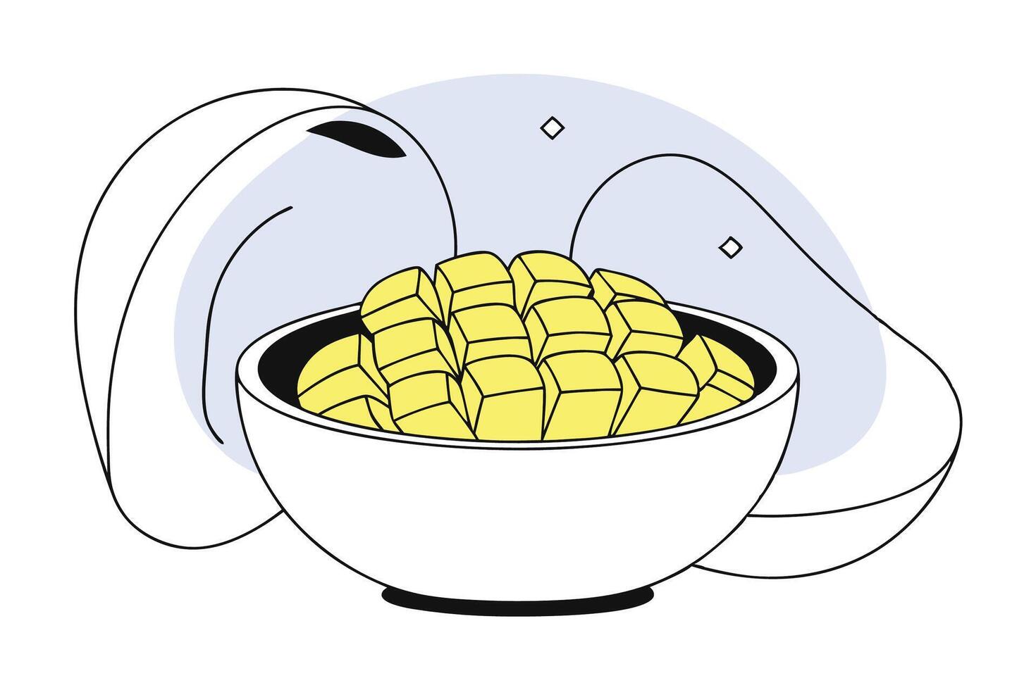 Mango cubes in white bowl with realistic tropical freshness vibrant fruit styling perfect for cooking websites food packaging or modern nutrition content creation vector