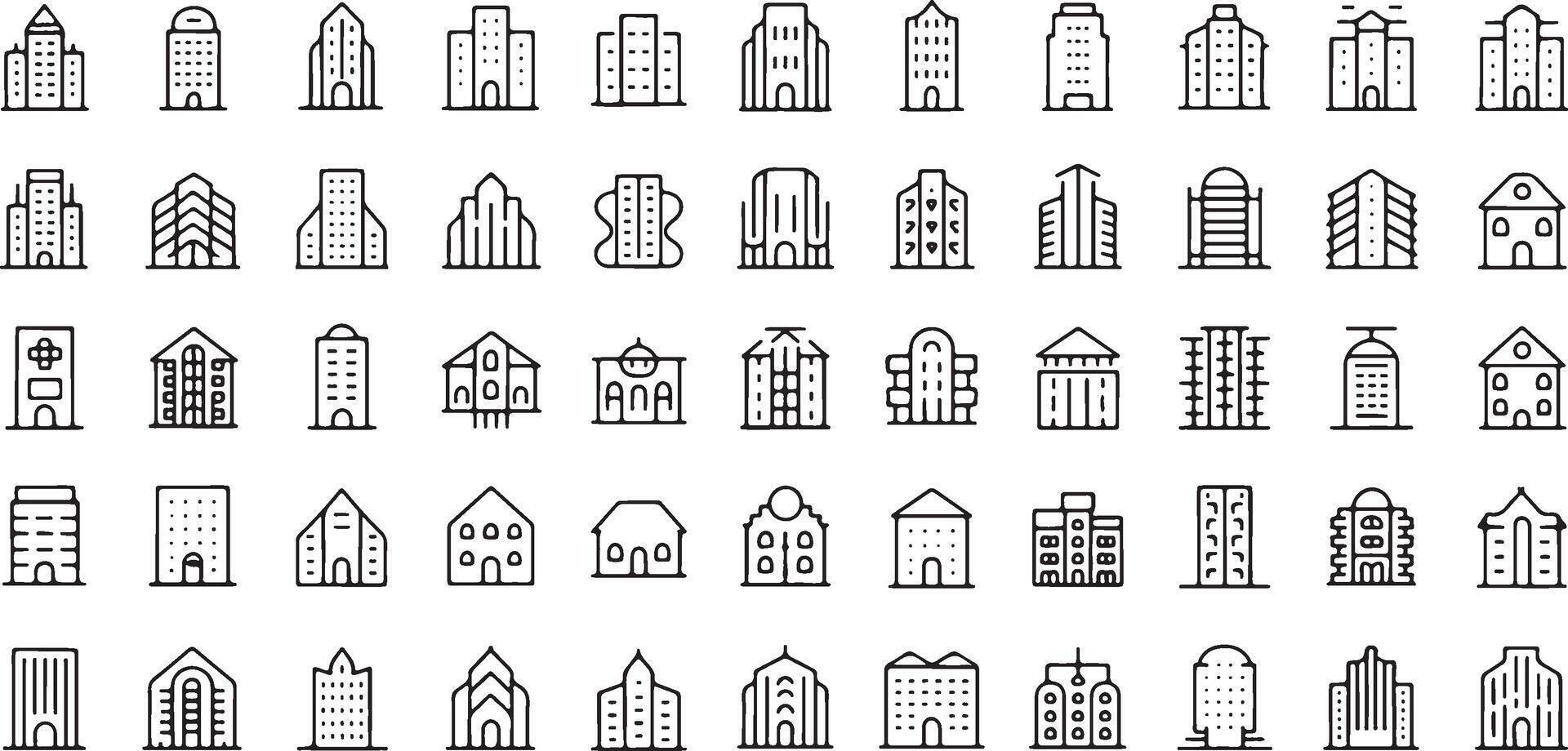 Collection of diverse building icons for design projects vector
