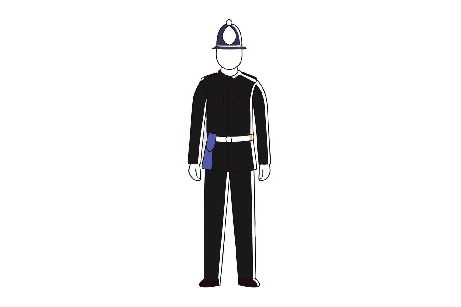 Security guard in police uniform symbolizing authority protection and law enforcement roles for urban safety service illustrations or crime prevention content vector