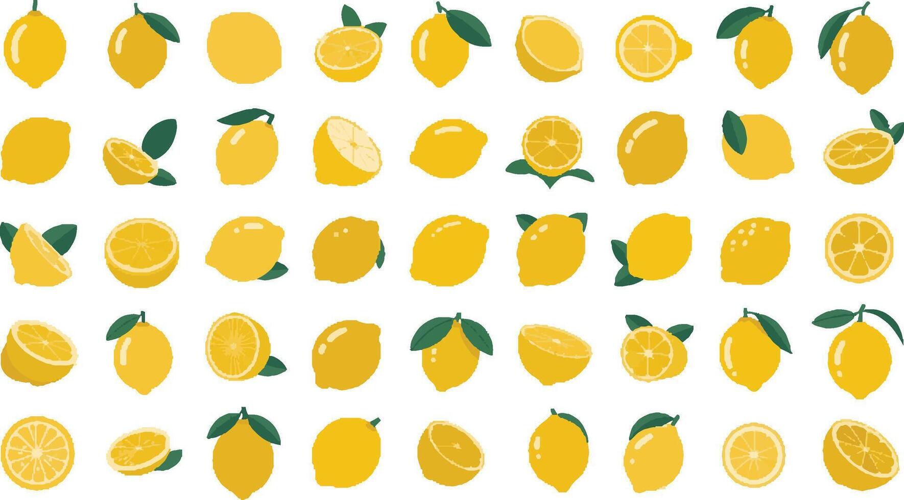 A flat style lemon illustration set featuring multiple lemon designs in a single file vector