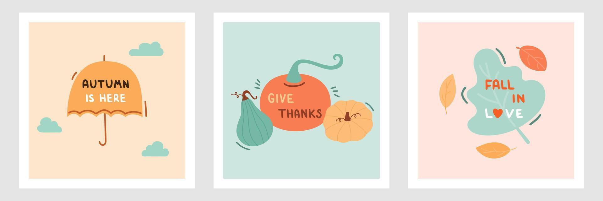 Hand drawn card set for autumn season design vector
