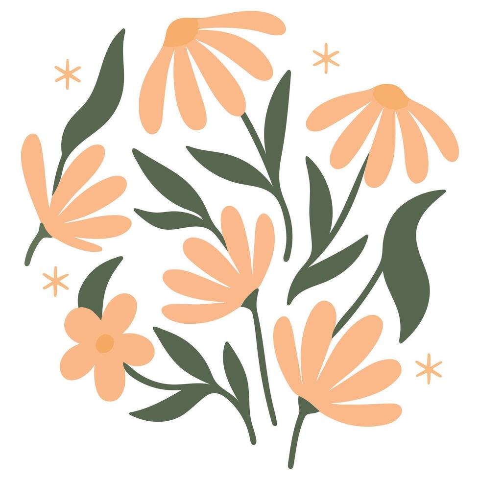 trendy colorful Peach Petal Garden Bouquet clipart, Flower Gift Bouquet illustration, Flower Bouquet design sublimation vector