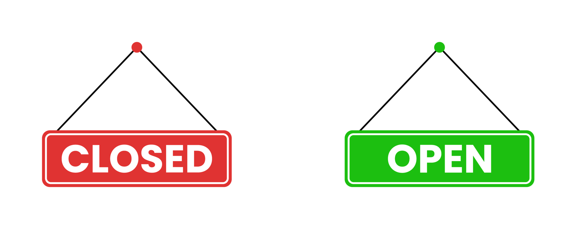 Green and red Open and Closed signs, ideal for store status, website banners or opening hours notices. Flat and clean layout. png