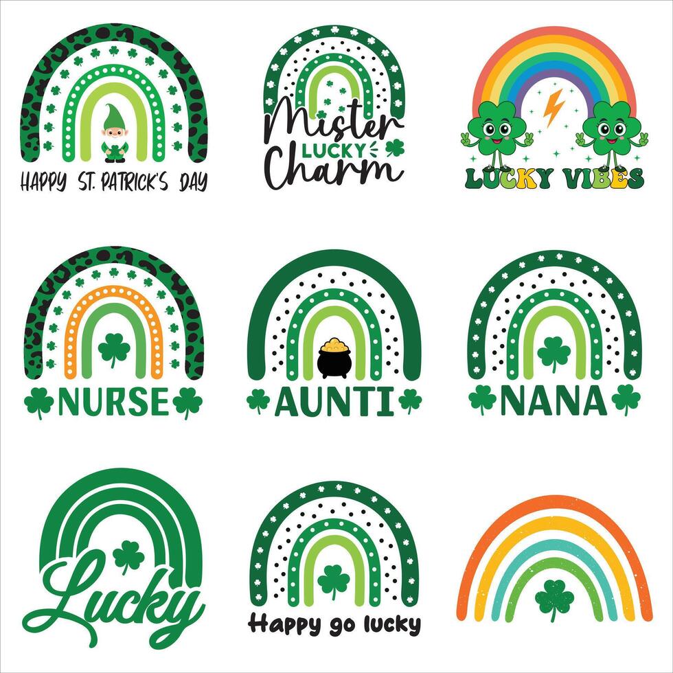 Rainbow Happy Patrick Typography T-shirt Design Bundle vector