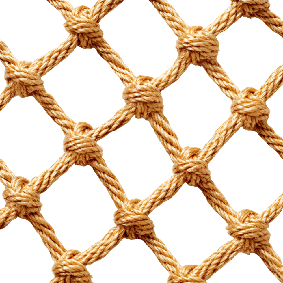 A close up of a rope net with knots png