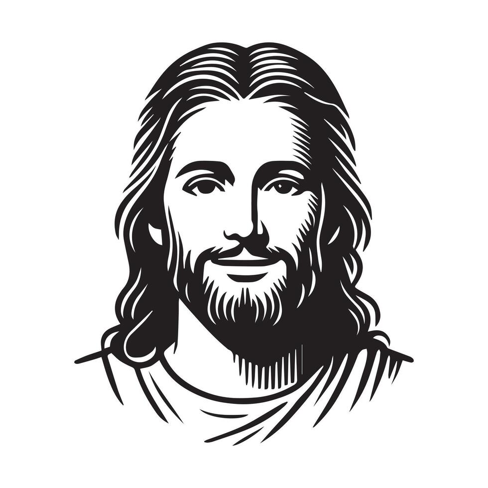 Jesus Christ Face Profile Clipart in Black and White Illustration vector