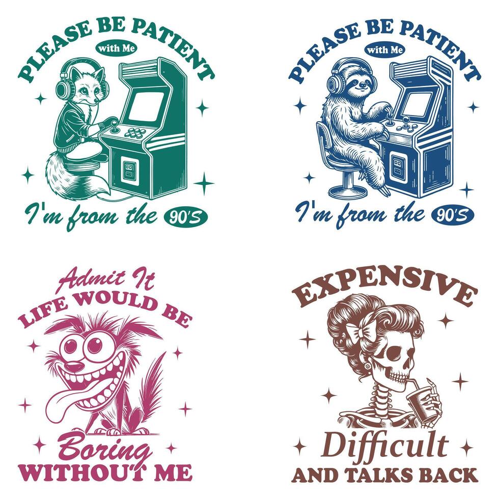 A set of four different t - shirts with different designs vector