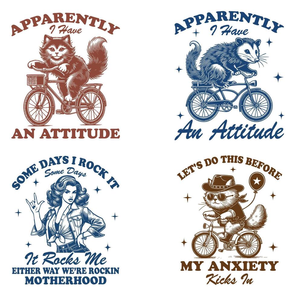 A set of four t - shirts with the words appearantly i have an attitude, apparently i vector