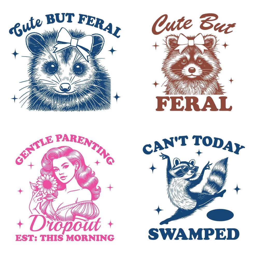 Four different t - shirts with different animals on them vector