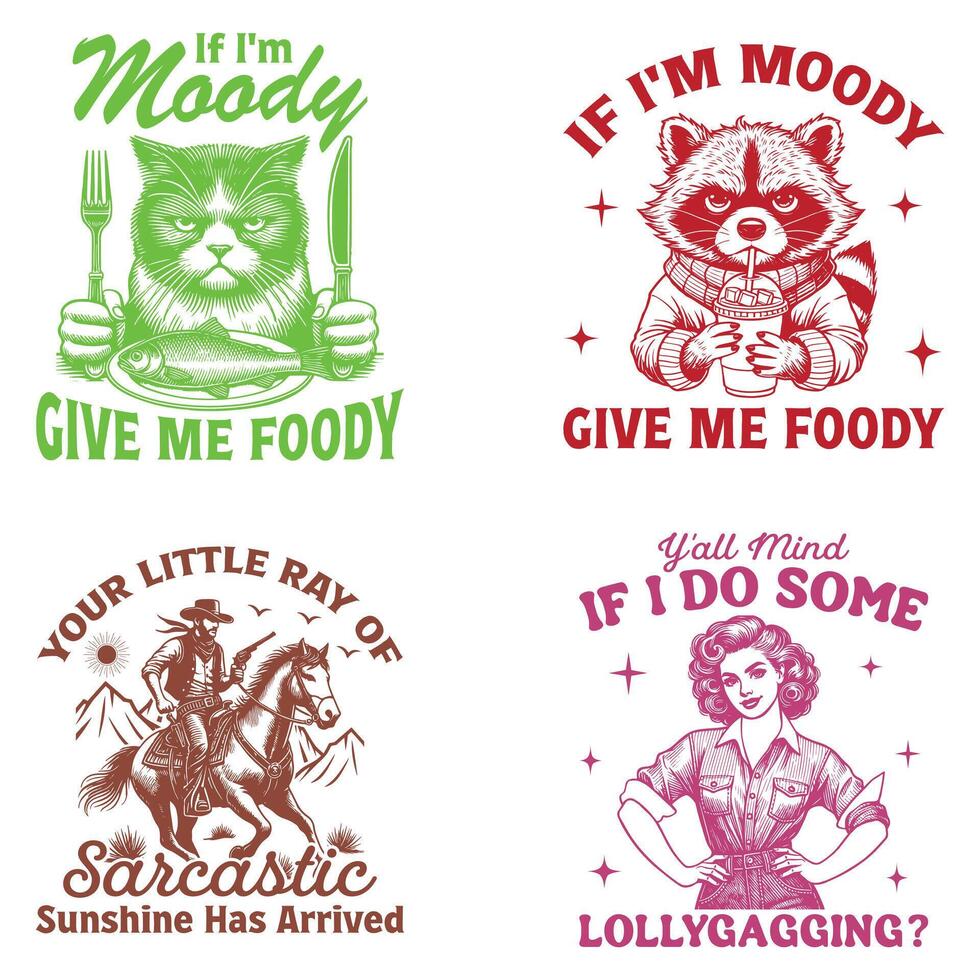 Four t - shirts with different designs vector