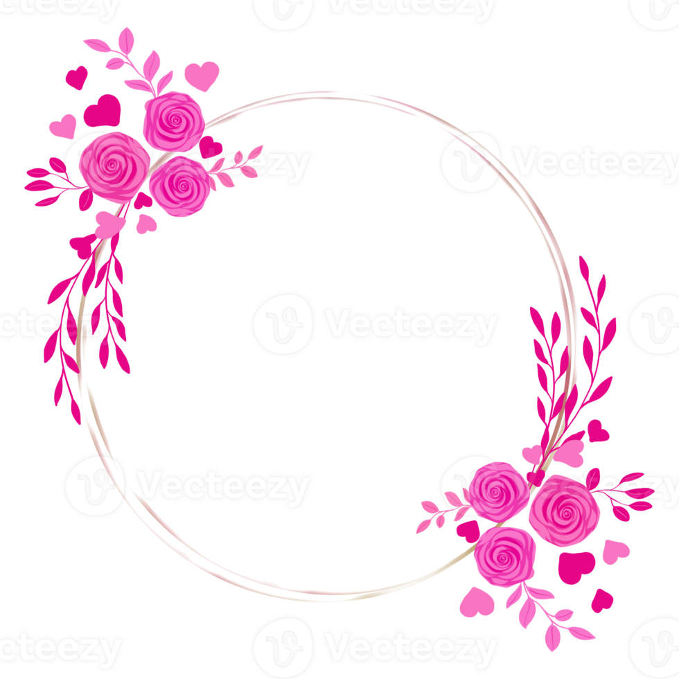 A round frame with pink roses and hearts png