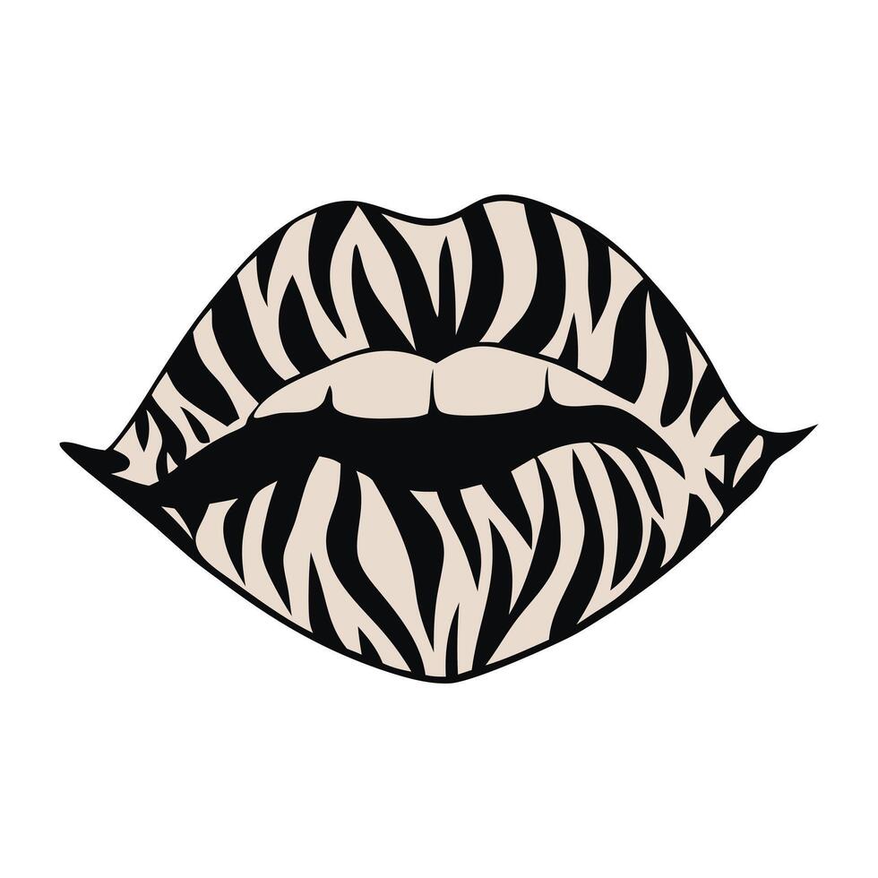 A zebra print on a womans lips vector