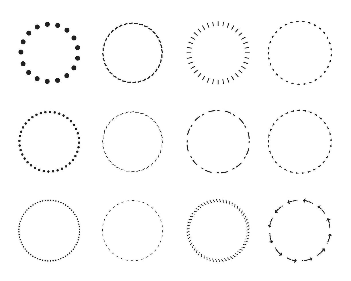 Collection Of Dotted Ring Frame Clipart, Various Dotted Circle Illustration, Dotted Lines And Stitches Design Sublimation vector