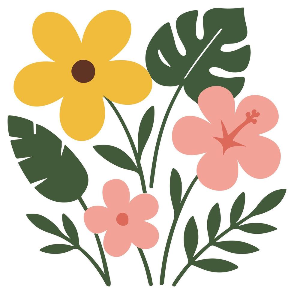 trendy colorful Tropical Bloom Bouquet clipart, Flower Gift Bouquet illustration, Flower Bouquet design sublimation vector
