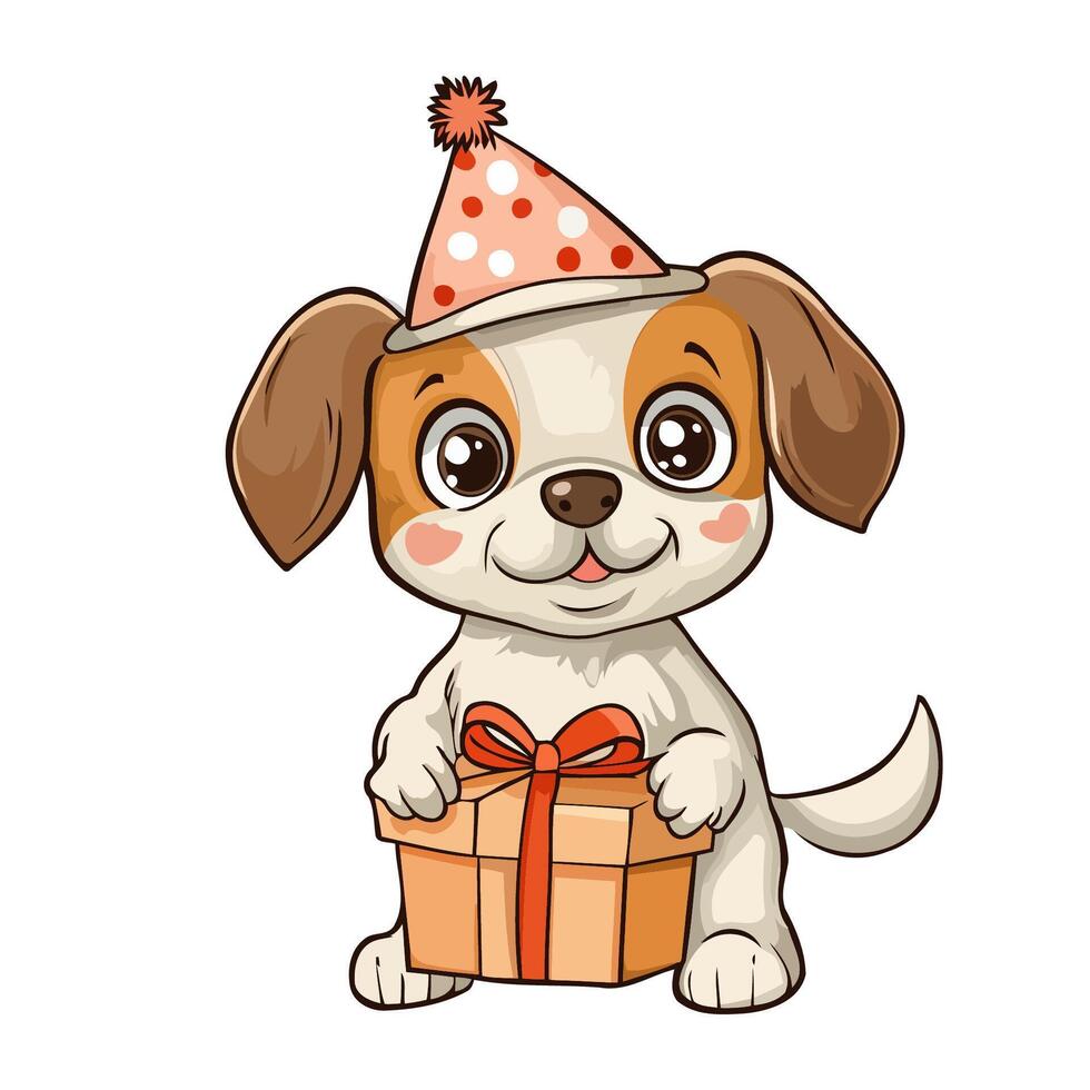 Cute Puppy With Gift Box vector
