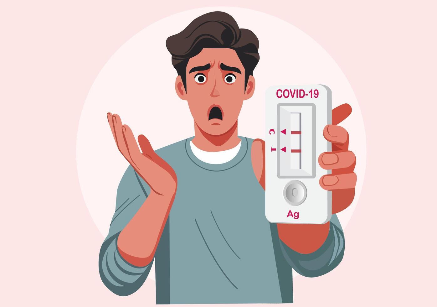 Young man shocked when COVID-19 test result comes back positive vector