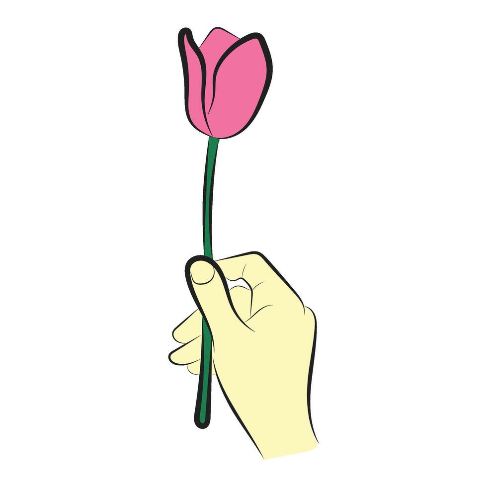 Single Pink Tulip in Hand. Minimalist Floral Art vector