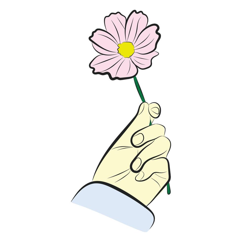 Pink Flower in Hand. Illustration of Gentle Gesture vector