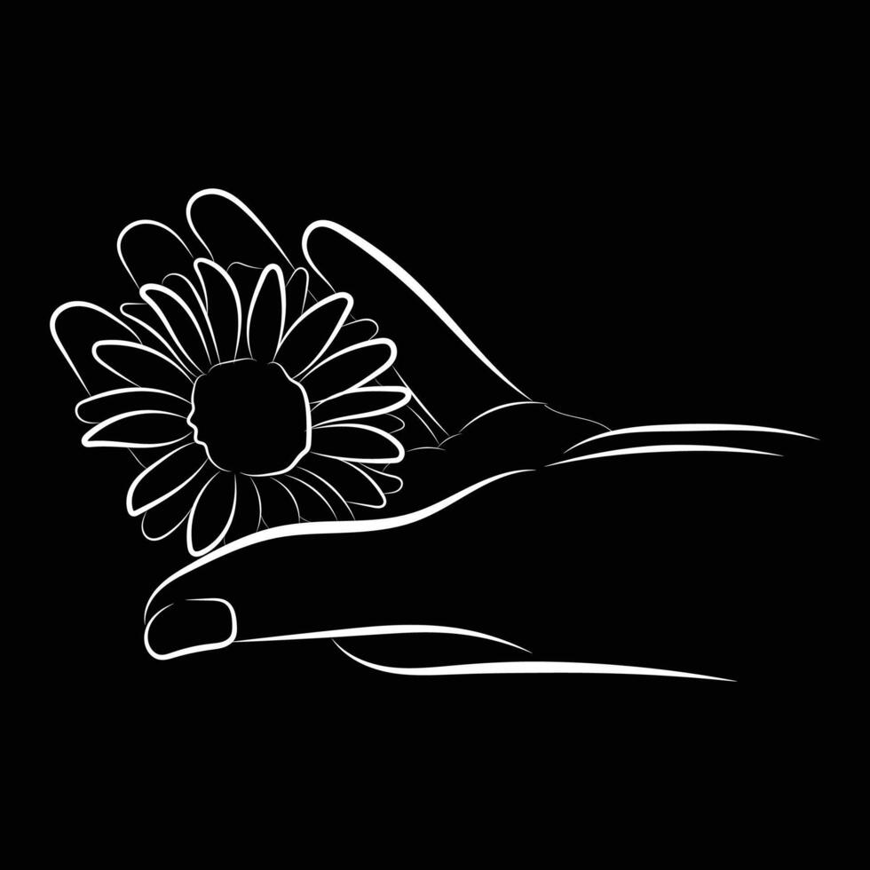 Silhouette Hand Holding Daisy Flower Line Art vector